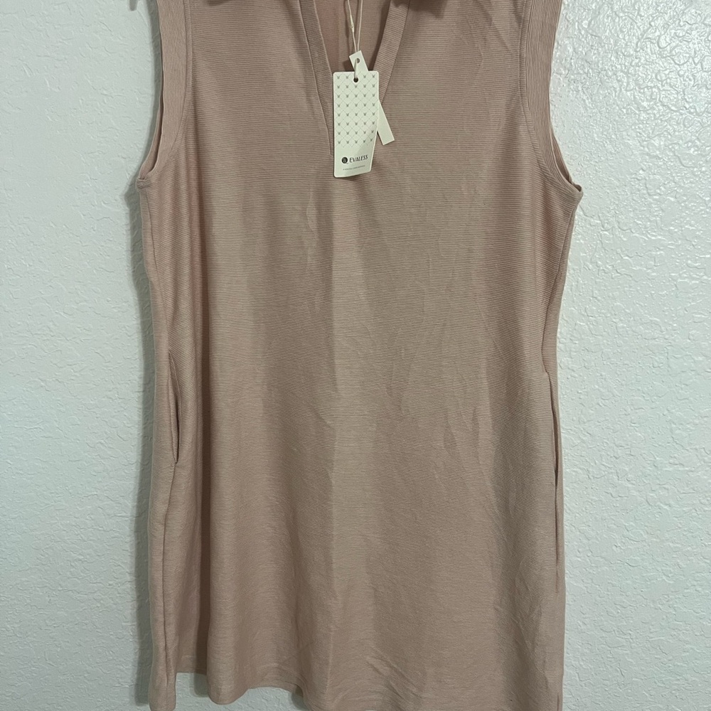 Evaless Women Beige Sleeveess Midi Dress With Pockets Size 2X #94 NWT
